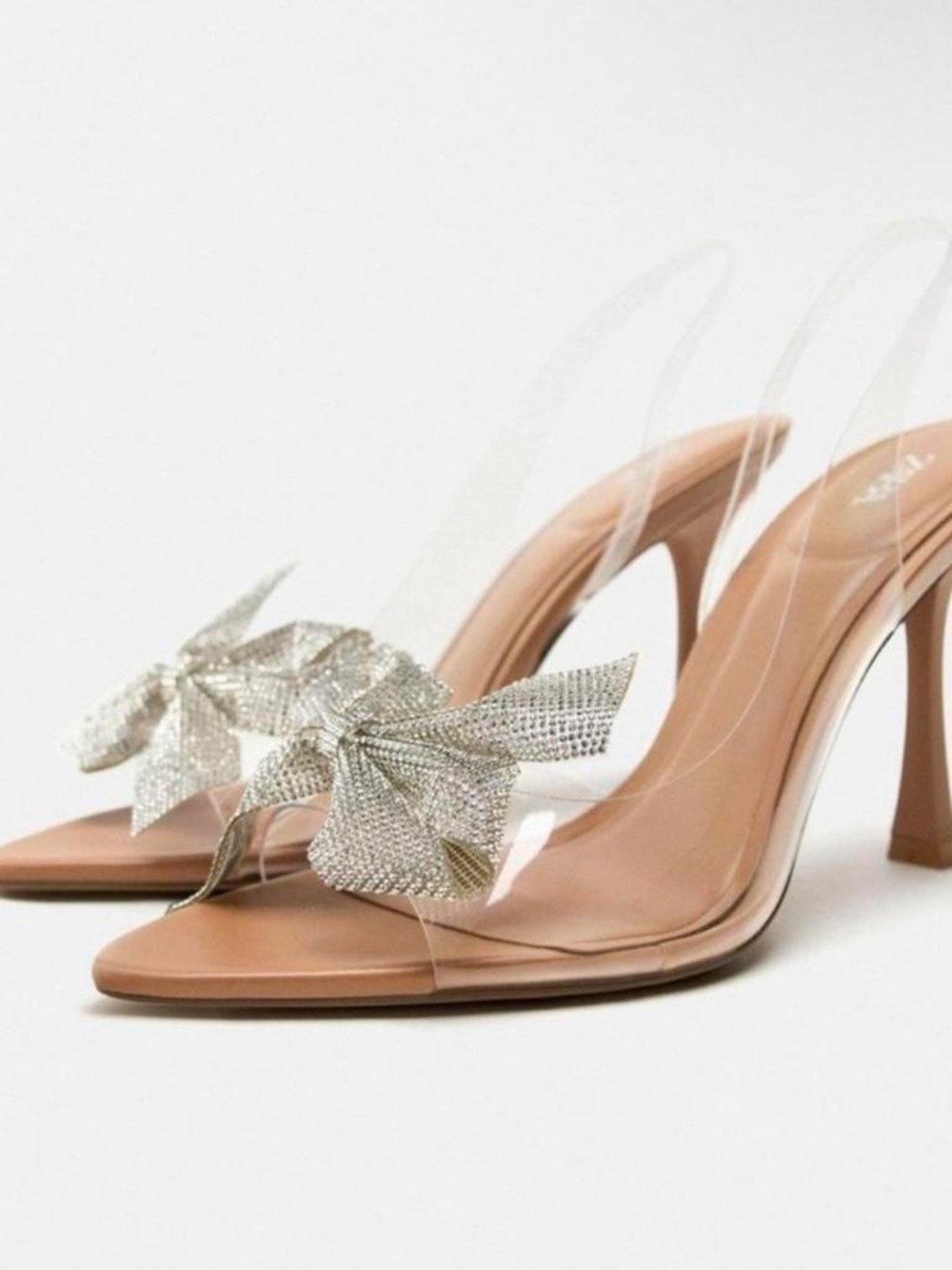 ZARA Clear Bow Heels | Rhinestone Bow Sandals | NEW With Tags | Size 39